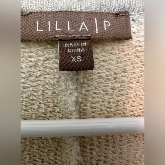 Lilla P French terry 3/4 sleeve grey open front cardigan with tie - Picture 5 of 7